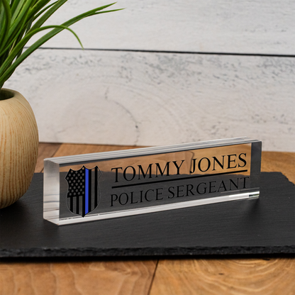 Personalized Police Name Plate | Custom Acrylic Desk Name Plate | Thin Blue Line Gift | Police Sergeant Gift | Law Enforcement Office Decor