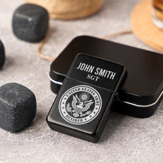 Retired Military Veteran Personalized Engraved Lighter, Custom Military Gift, Retired Army Keepsake, Retired Army Vet Gifts