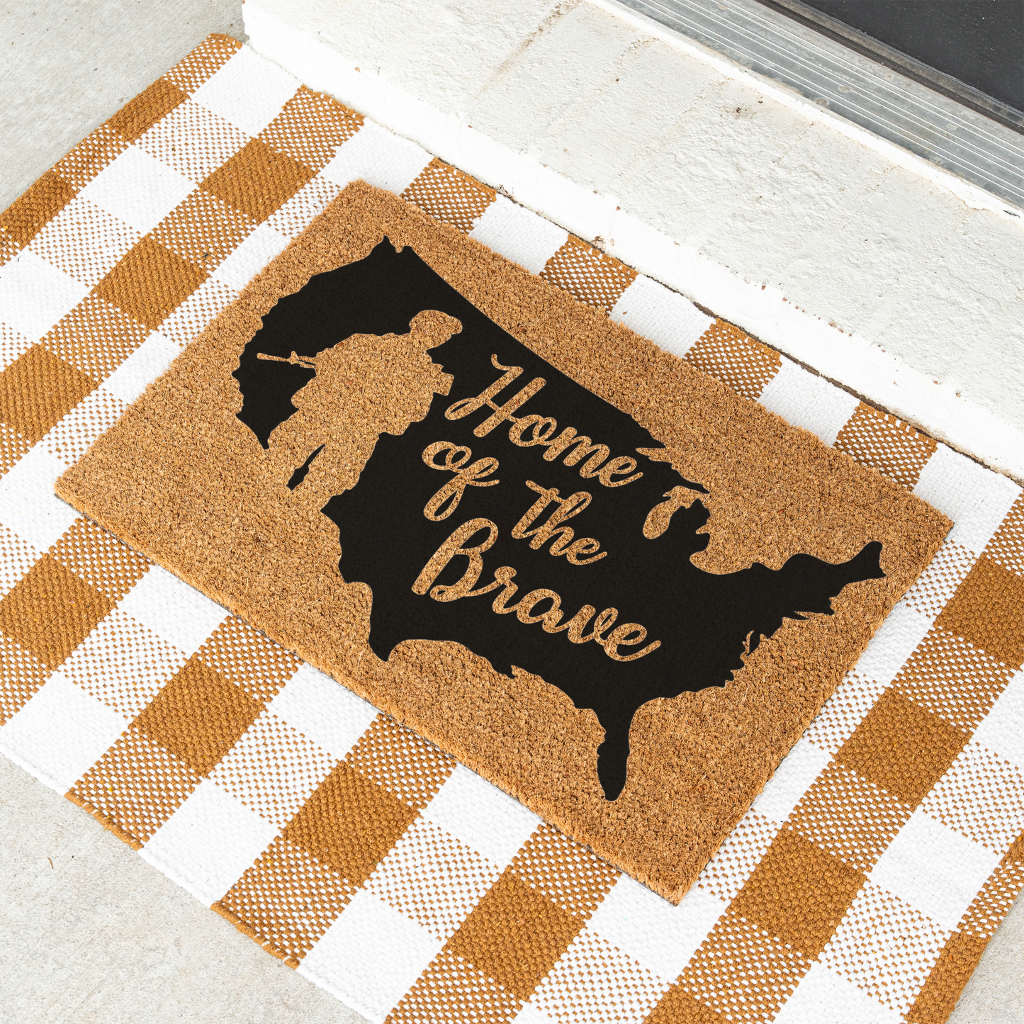 Home of the Brave Doormat, Patriotic Welcome Mat, Military Family Gift, USA Map Design