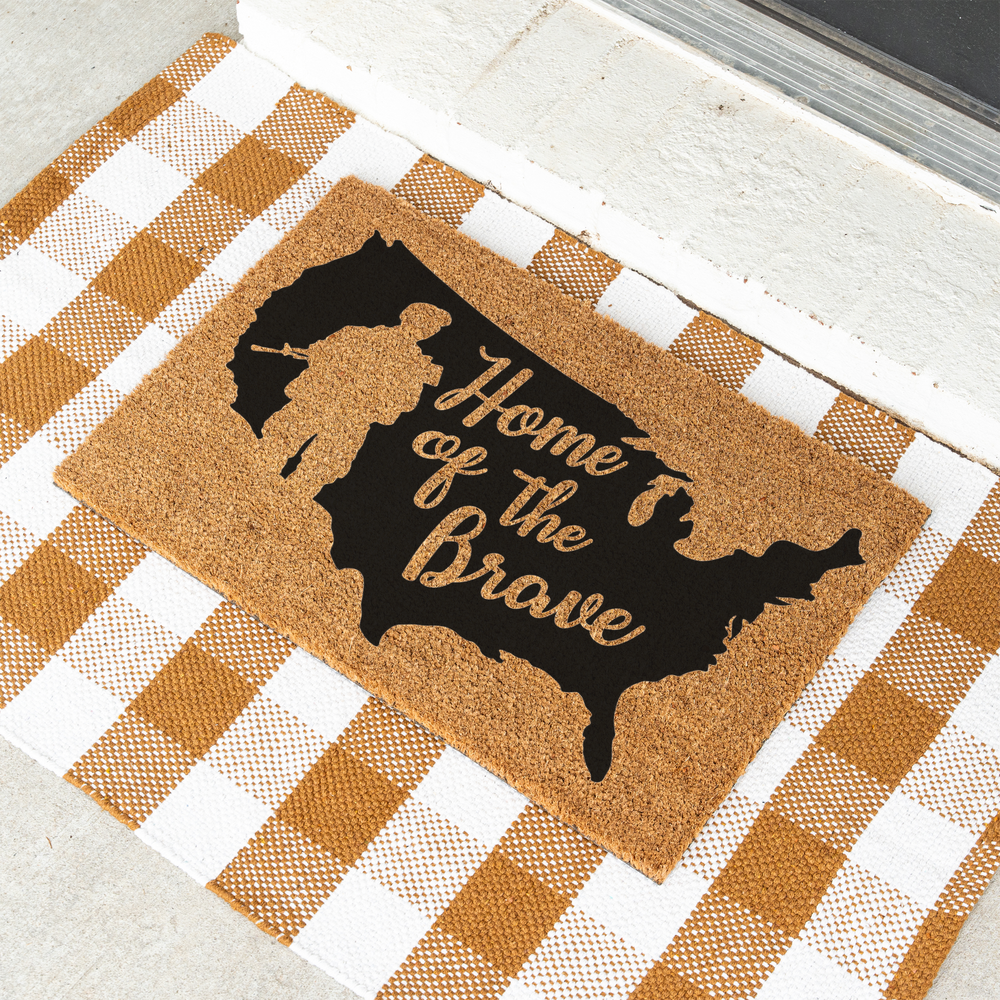 Home of the Brave Doormat, Patriotic Welcome Mat, Military Family Gift, USA Map Design