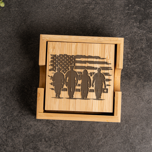 First Responder Bamboo Coaster Set | EMS Firefighter Police Gift | Engraved Bamboo Coasters | Emergency Services Home Decor