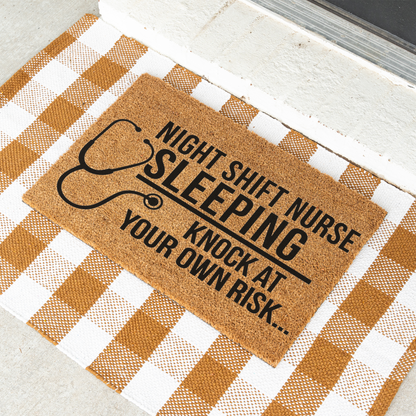 Night Shift Nurse Sleeping Doormat, Funny Nurse Gift, Knock at Your Own Risk