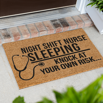 Night Shift Nurse Sleeping Doormat, Funny Nurse Gift, Knock at Your Own Risk