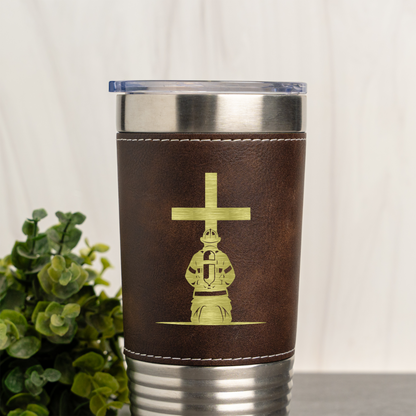 Firefighter Design Leather Wrapped Tumbler 20oz