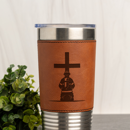 Firefighter Design Leather Wrapped Tumbler 20oz