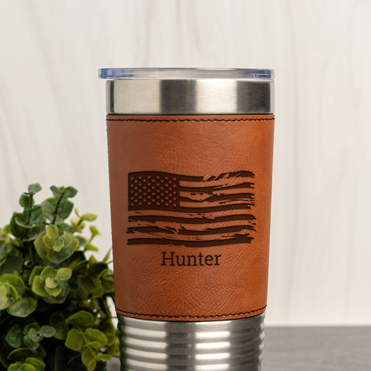 Custom Flag 20oz Leather Wrapped Tumbler