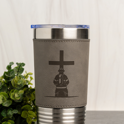 Firefighter Design Leather Wrapped Tumbler 20oz
