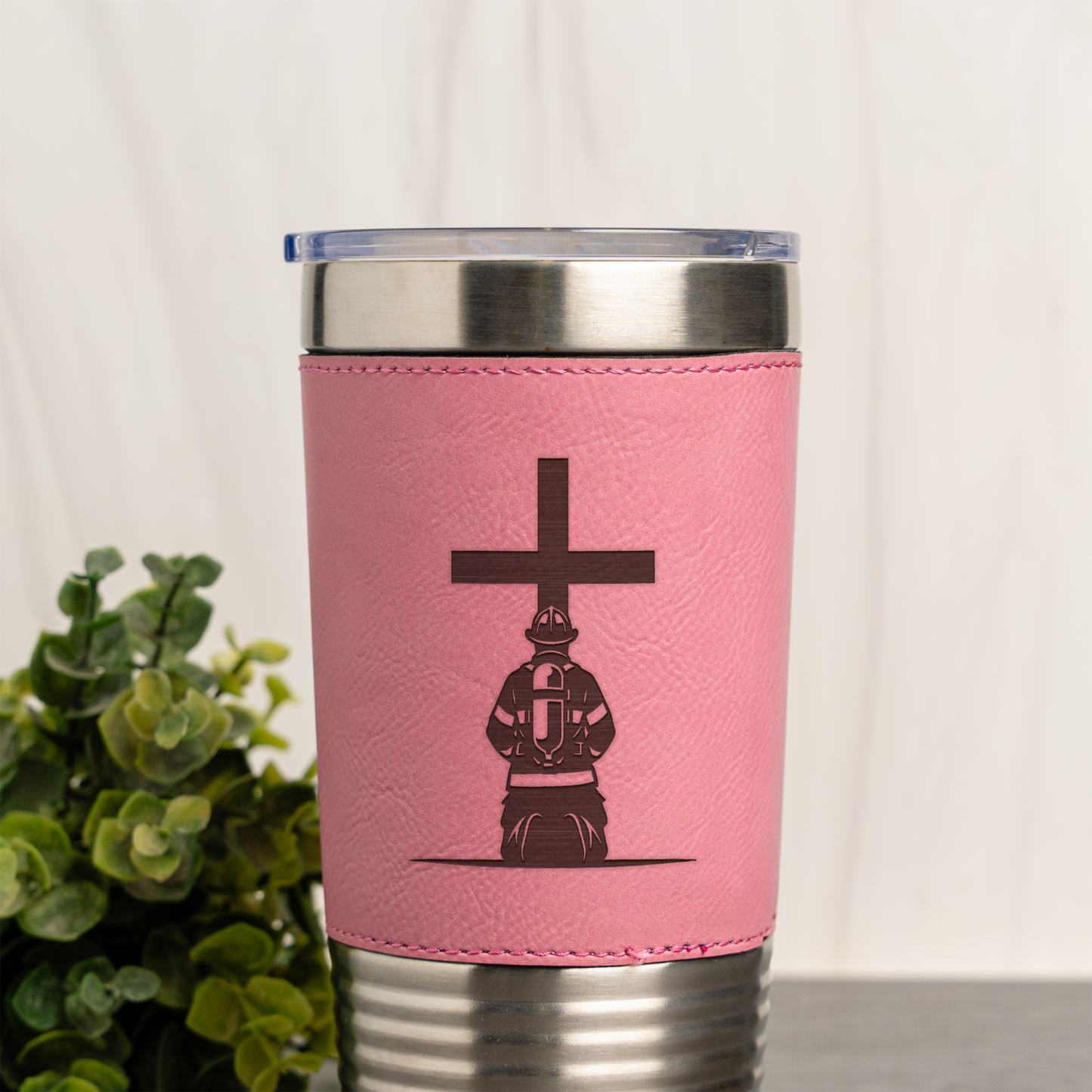 Firefighter Design Leather Wrapped Tumbler 20oz