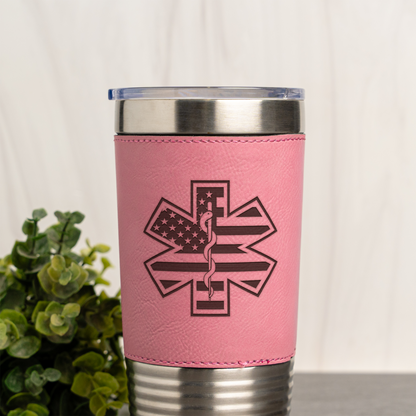 EMS Star of Life Flag Design - 20oz Leather Wrapped Tumbler