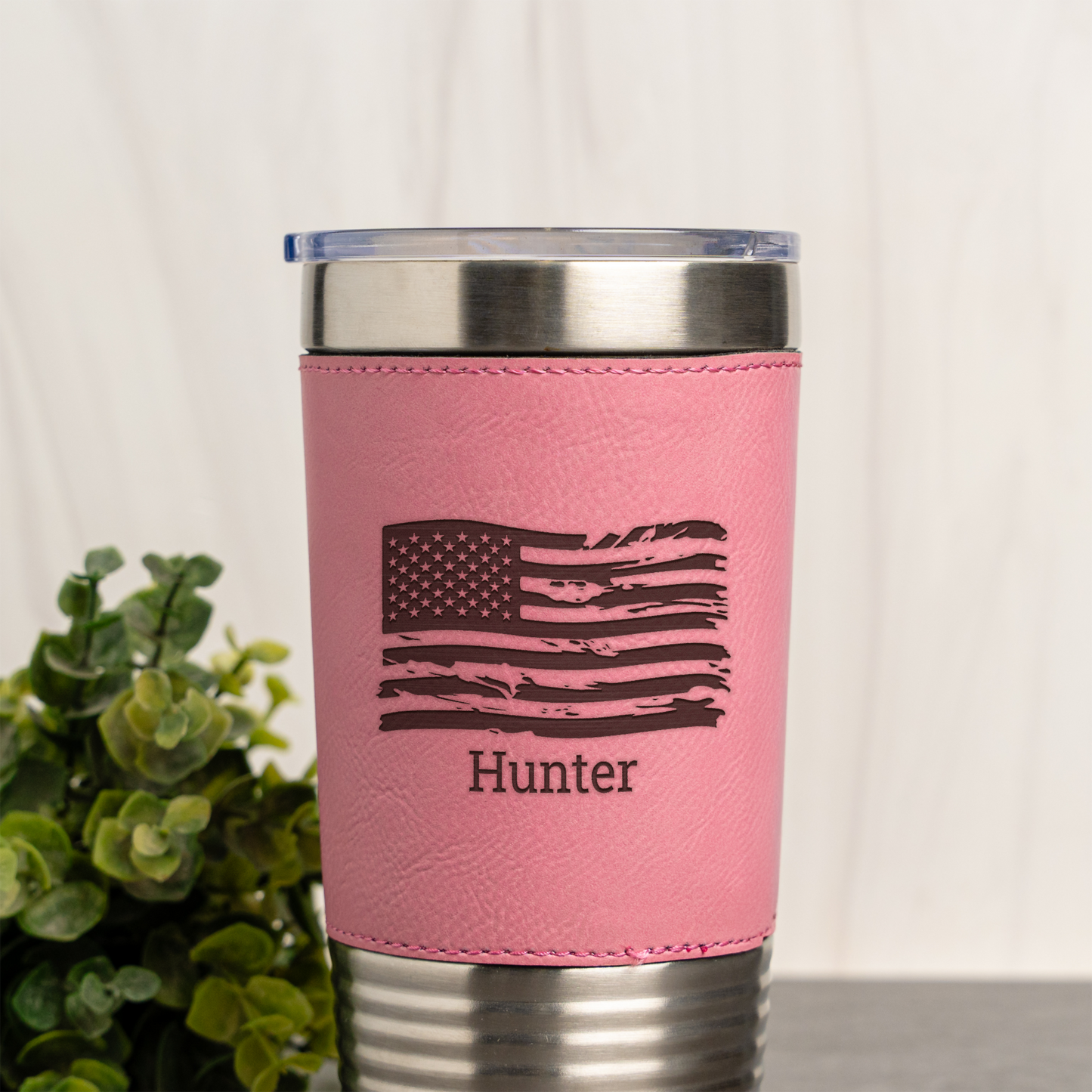 Custom Flag 20oz Leather Wrapped Tumbler, Personalized Flag Design, Custom Name Gift, Personalized Military Gift with Name
