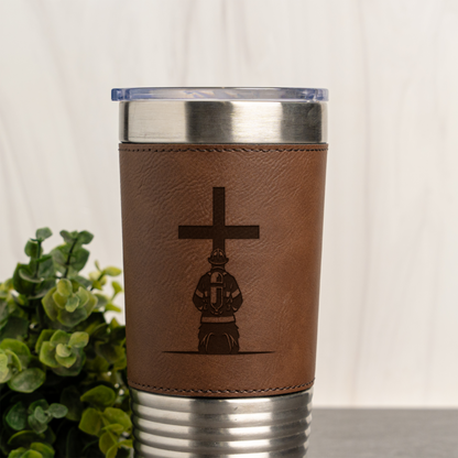 Firefighter Design Leather Wrapped Tumbler 20oz