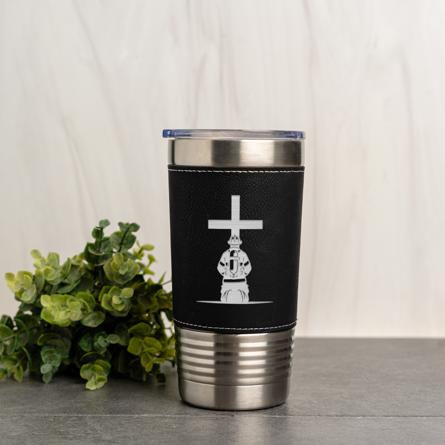 Firefighter Design Leather Wrapped Tumbler 20oz